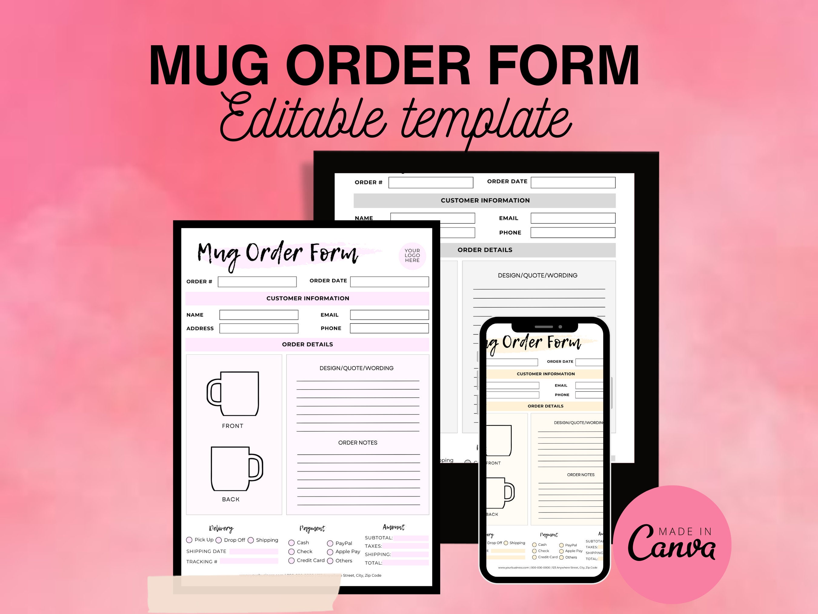 Mug Order Form Template: Editable Small Business Form (canva) - Etsy
