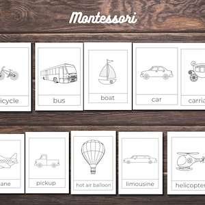 Montessori Vehicle Flashcards for Kids | Printable Car & Animal Cards | Educational Transportation Toddler Learning Activity.