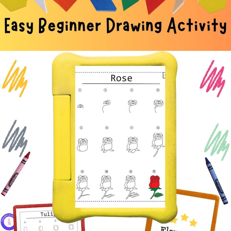 Easy Beginner Drawing Activity, Learn How To Draw Flowers, Learn How To Draw Cute Things For Kids