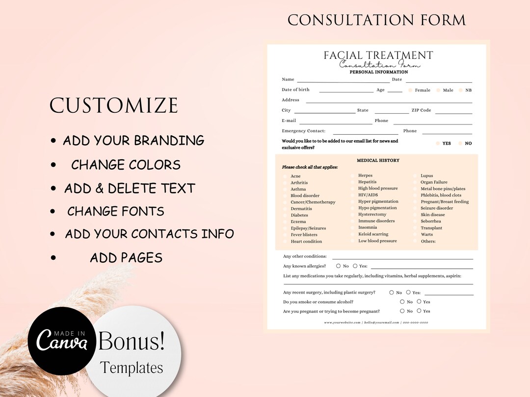Editable Facial Consent Form Template: Med Spa Esthetician Client ...