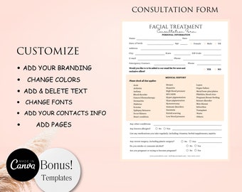 Editable Facial Consent Form Template: Med Spa Esthetician Client Intake (Canva)