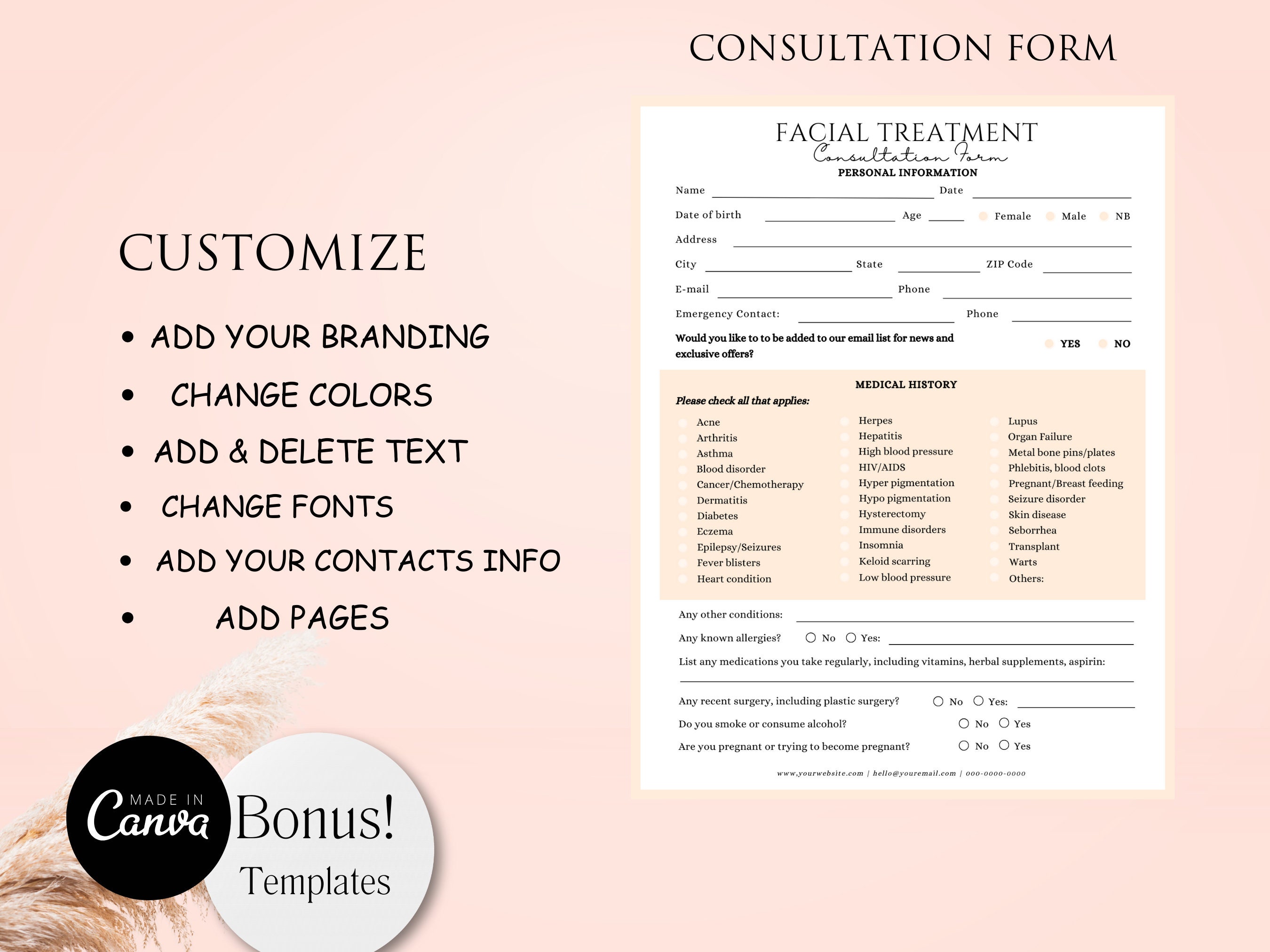 Facial intake form template facial client intake form template intake