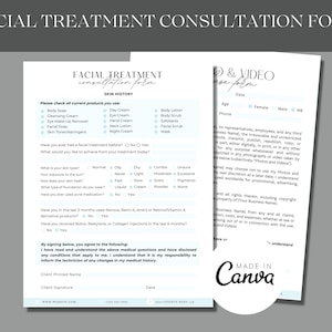 FACIAL INTAKE FORM - Intake Form Template, Client Intake Form, Intake Form For Facials, Facial Treatment Form, Facial consent forms Skincare