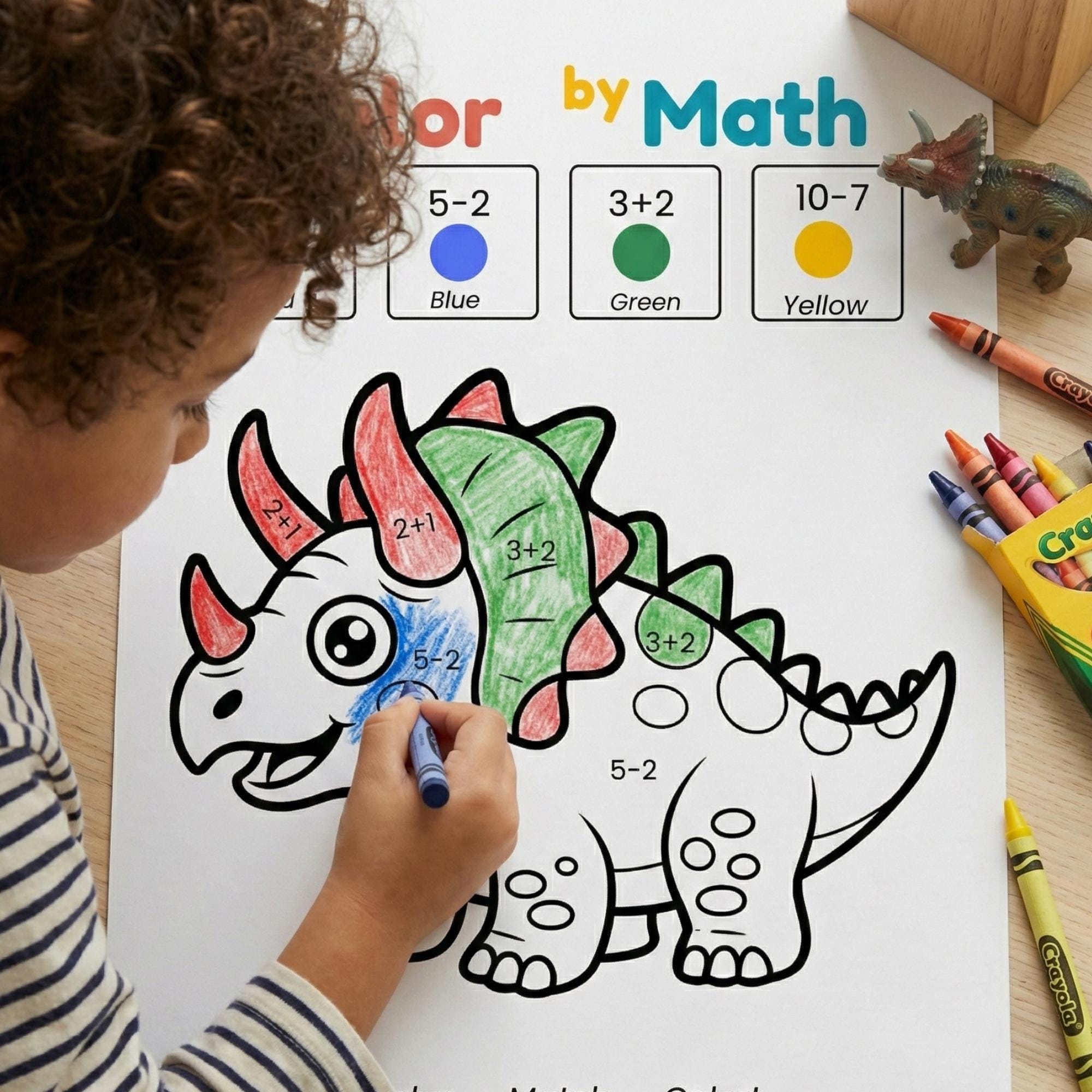 Color by Math Printable Dinosaur Activity Kindergarten Addition and ...
