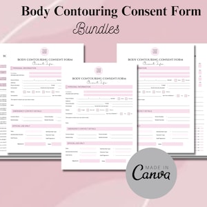 BODY CONTOURING TEMPLATE - Body Sculpting Intake Forms Bundle, Editable Body Contouring Consultation Consent Form, Esthetician Intake Forms