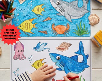 Preschool Find The Differences Coloring Book Visual Perception Activity Spot The Difference Printable Concentration Brain Games