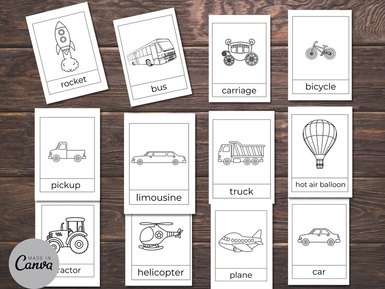 Montessori Vehicle Flashcards for Kids | Printable Car & Animal Cards ...
