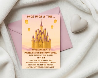 Princess Birthday Invitation: Castle Fairytale Party (5x7 Editable Card)