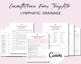 May include: A set of four printable forms for lymphatic drainage treatments. The forms include a consent form, a medical background questionnaire, and a client intake form. The forms are designed to be used by massage therapists and other practitioners who offer lymphatic drainage services.