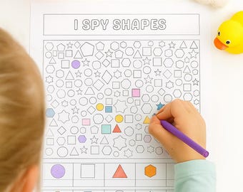 I Spy Shapes Printable Preschool Shape Recognition Kindergarten Geometry Worksheet Visual Sorting Activity 2D Shapes Math