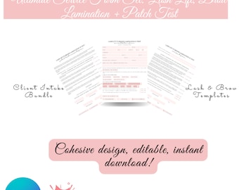 Formularios de consentimiento para lifting de pestañas y laminación de cejas: Plantilla de admisión de clientes (descarga digital de Canva)