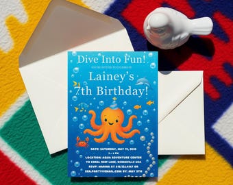 Under the Sea Creature Birthday Invitation: Editable Octopus Party Invite (Digital Download)