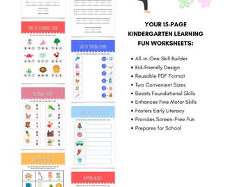 Kindergarten Activity Worksheets: Math & Literacy Games (PDF Printable Bundle)
