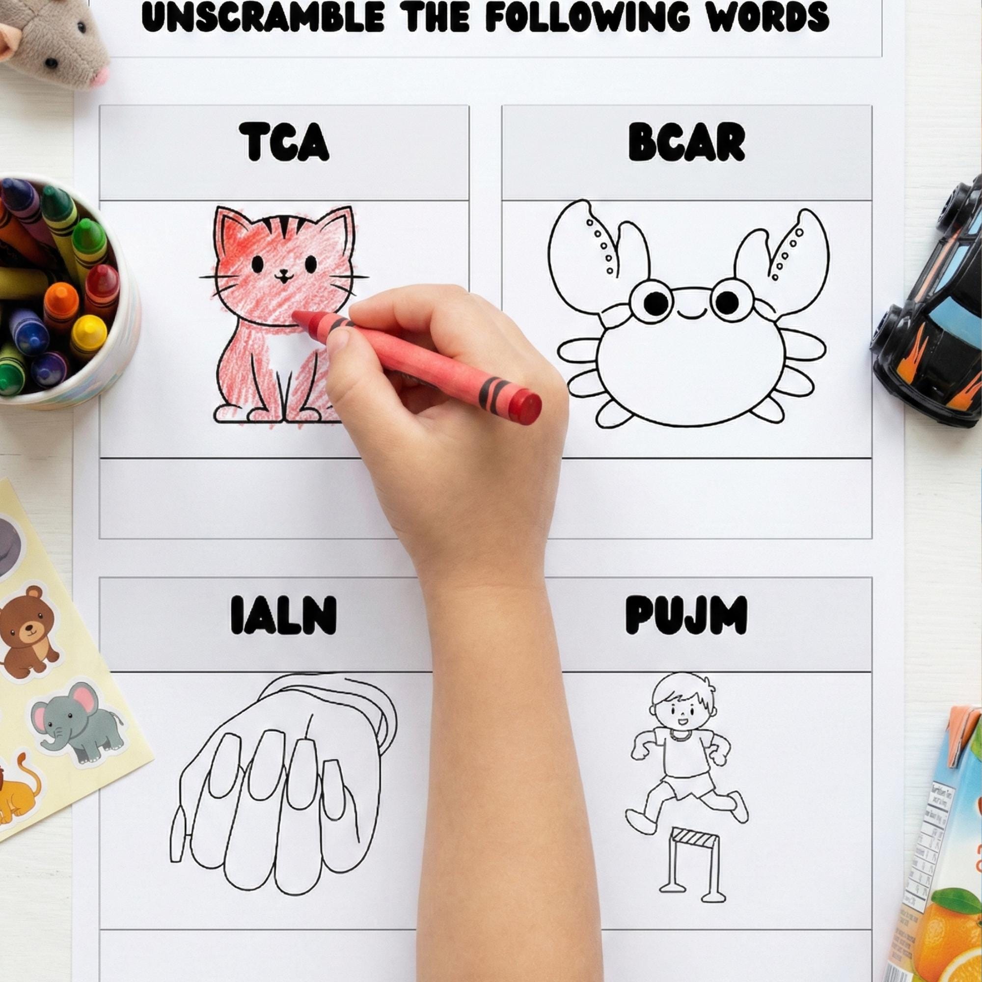 Word Scramble Coloring Page Color and Spell Worksheet Preschool ...