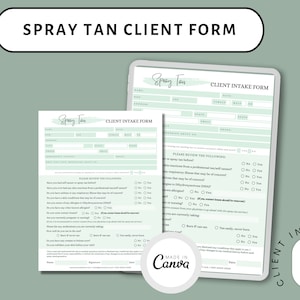 SPRAY TANNING FORM - Editable Spray Tan Forms, Spray Tanning Business, Client Intake and Consent Form, Spa Consultation Form, Printable Form