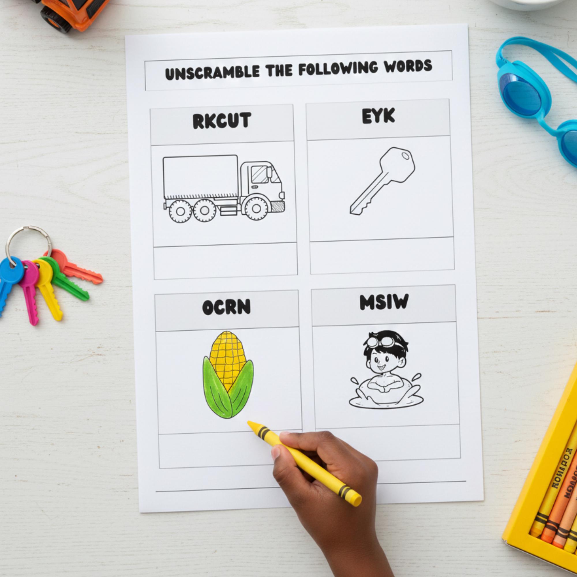 Word Scramble Coloring Page Color and Spell Worksheet Preschool ...
