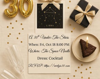 Libra 30th Birthday Invitation Editable Template Digital Birthday Announcement Canva Template Modern Milestone Party Invite Printable