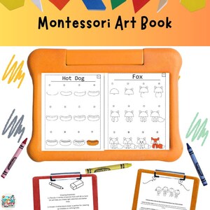 Montessori Art Book, Montessori Inspired Learning, Montessori Activities, Montessori Homeschool Learning Activity, For Ages 6-12 For Ages 6 through 12 years old, Learn How To Draw Food Animals in 12-Steps