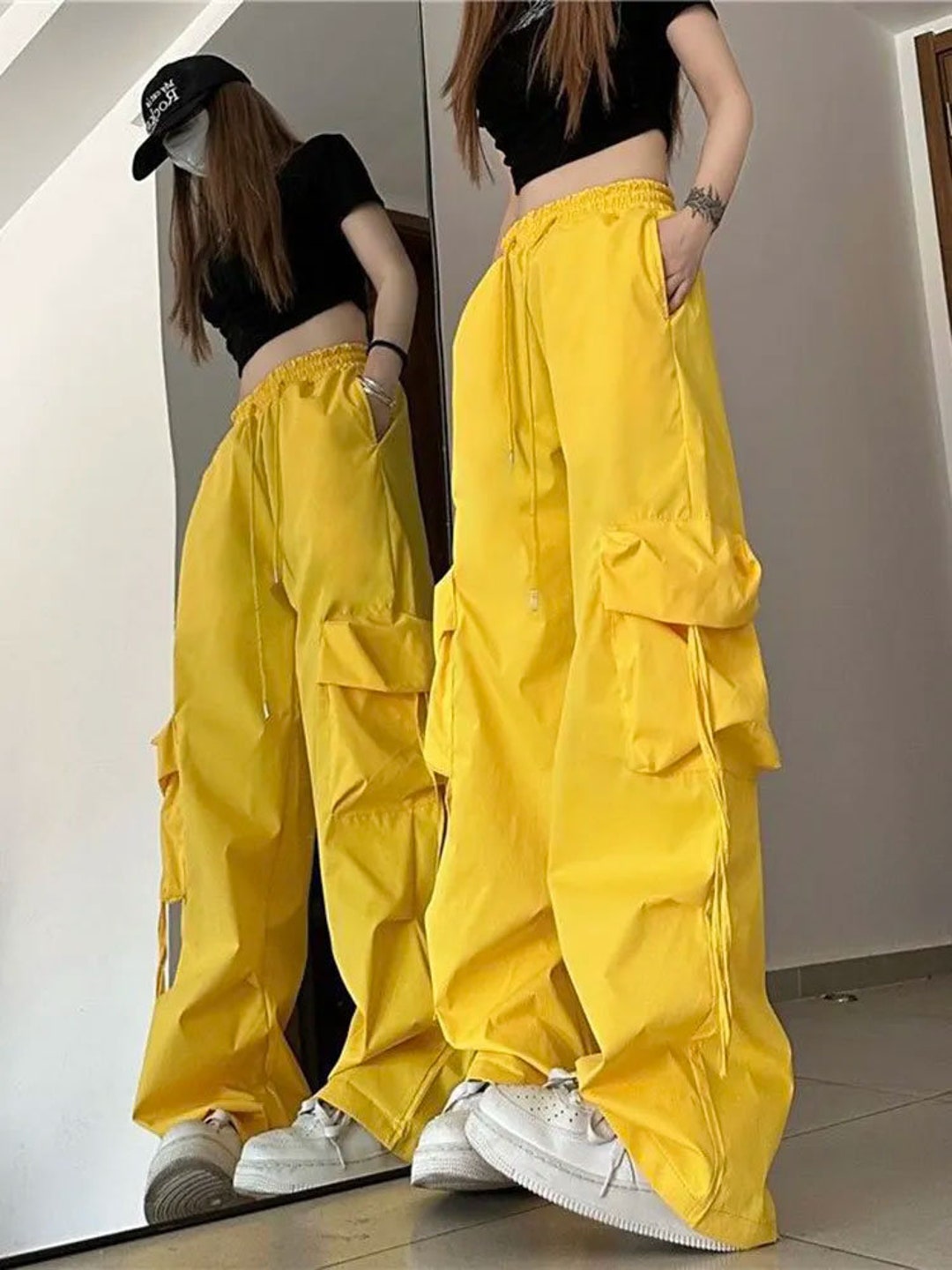 Solid Cargo Pants 90s Hip Hop Baggy Pants Womans Y2k Retro - Etsy