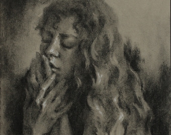 Moody Charcoal Portrait of a Woman - Original Wall Art (Not a Print)