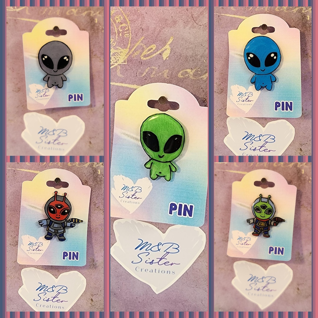 Alien Themed Pins - Various Colors and Styles - Cute Chibi Handmade Pin ...