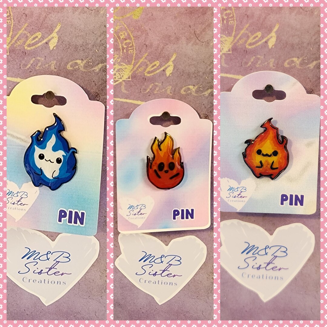 Gradient Flame Pins - Various Colors and Styles - Cute Chibi Handmade ...