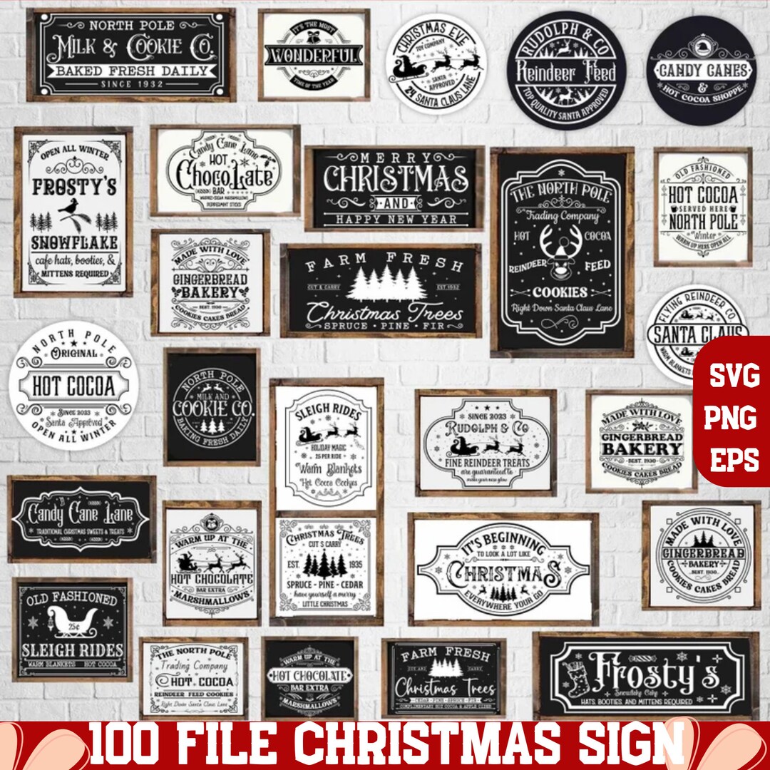 100 Vintage Christmas Sign SVG Bundle Farmhouse Christmas - Etsy
