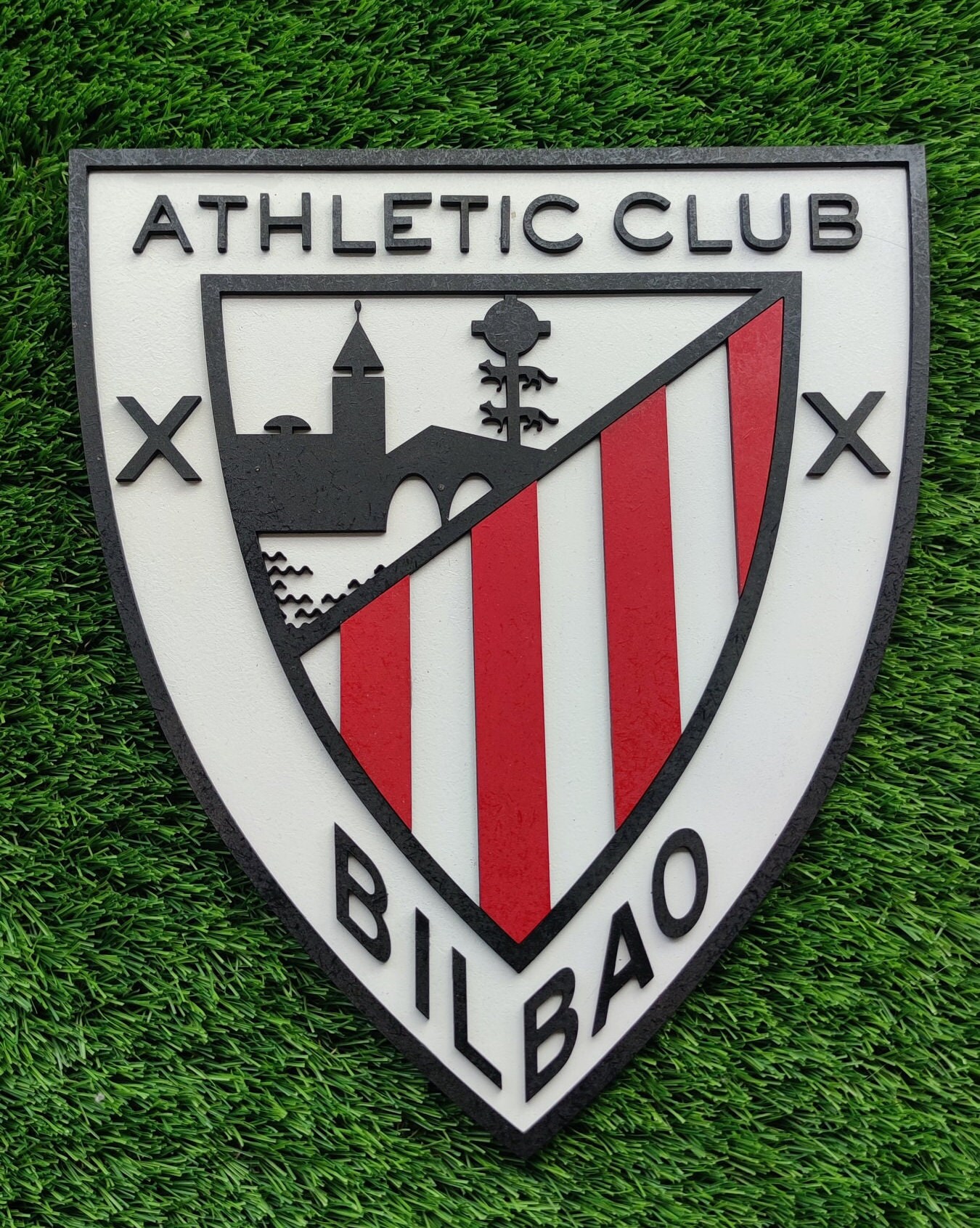 Bouclier Athletic Bilbao En Bois - Décoration Mural Foot - Cadeau Fan Football - 39x34 Cm