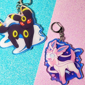 DISCOUNTED Sylveon & Umbreon Double-Sided Keychains |"3 Rainbow Acrylic Keychains