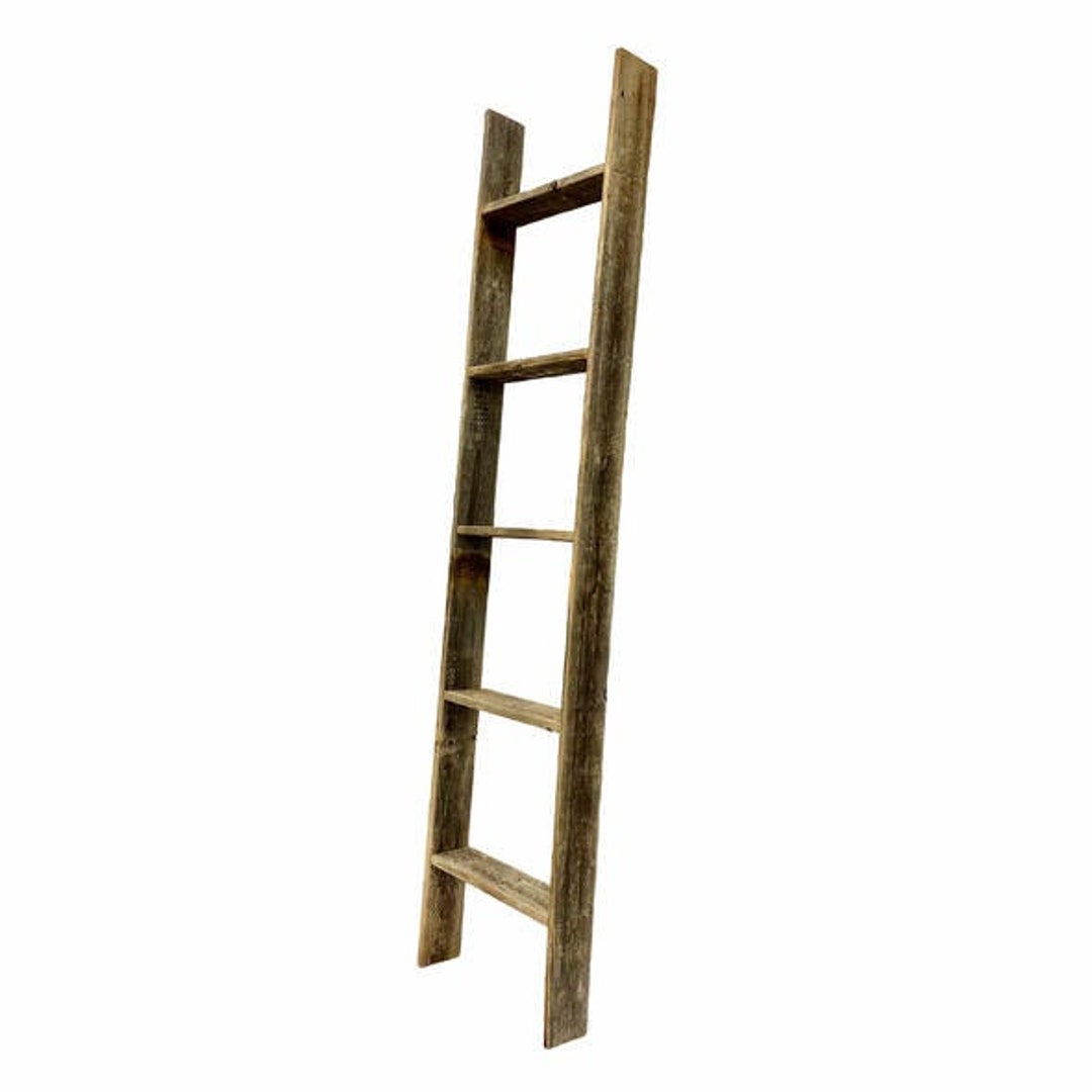 Gray Rustic Wood 5 Step Ladder Shelf - Etsy