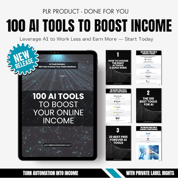 100 AI Tools Guide: Online Income PLR eBook with Bonuses (PDF Download