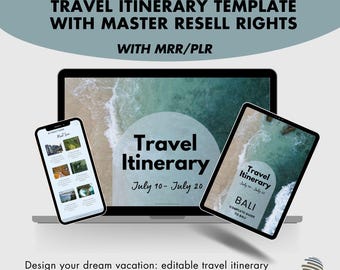 Travel Itinerary Template Master Resell Rights - Travel Journal PLR Digital Product - Done your You Canva template - MRR Product