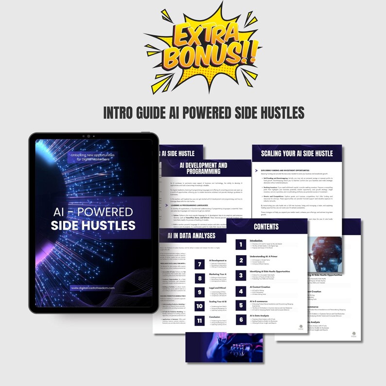 AI Side Hustle eBook — Monetizing Your AI Side Hustle: The Practical Playbook. Learn how to make money online with AI tools like ChatGPT and Canva. Step-by-step digital business guide to earn your first $1,000 from freelancing, digital products, and automation.