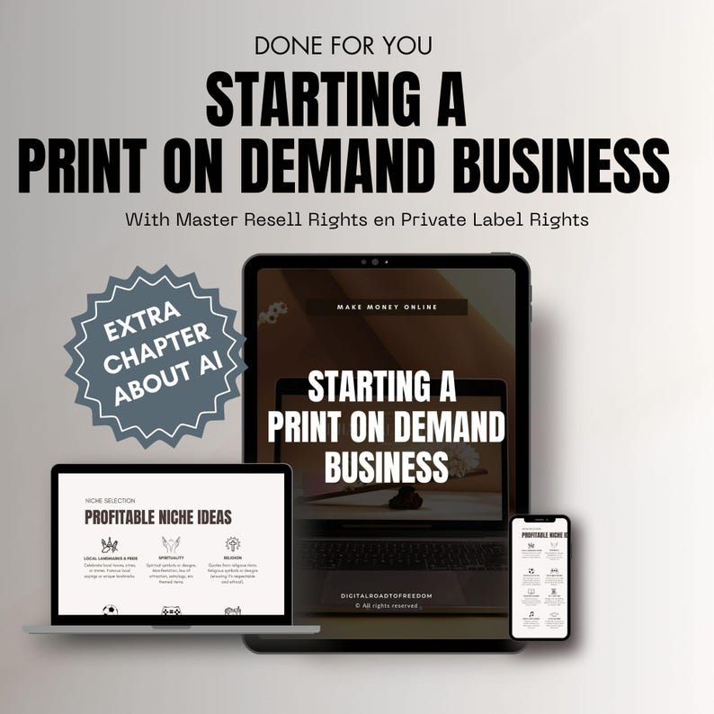 Are you ready to start and scale a successful Print-on-Demand (POD) business? This comprehensive 136-page guide covers everything you need to know, from selecting the perfect niche to designing high-converting products, choosing the best platforms