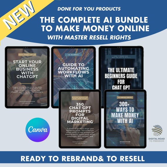 The Complete AI Bundle to make money online with 5 Plr and Mrr products- Chat Gpt Prompts, Make Money with AI, Automation Workflow with AI