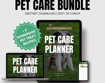 Pet Care Planner and Tracker | Canva Template for Pet Care Bundle Printable | 36 Pages | Instant Download | PLR