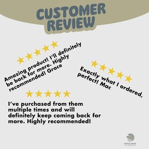 Puede incluir: Cinco estrellas de rese&ntilde;as de clientes para un producto. Las rese&ntilde;as dicen: "&iexcl;Incre&iacute;ble producto! Definitivamente volver&eacute; por m&aacute;s. &iexcl;Altamente recomendado! Grace" y "Exactamente lo que ped&iacute;, &iexcl;perfecto! Mac". Otra rese&ntilde;a dice: "He comprado de ellos varias veces y definitivamente seguir&eacute; volviendo por m&aacute;s. &iexcl;Altamente recomendado!"
