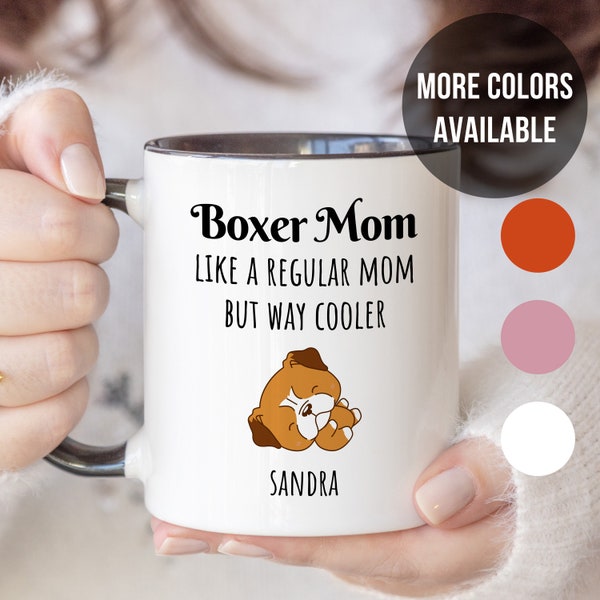 Personalised "Boxer Mom" Mug, Custom Gift for Pet Owner, Dog Trainer Birthday, Mother, Pet Store Staff Present, Groomer, Breeder, Red, Pink