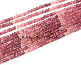 AAA Pink Tourmaline Smooth Washer Beads, 13&quot; Natural Shaded Tourmaline Heishi Beads 3-3.5 MM Plain Pink Tourmaline Tyre Shape bead Wholesale