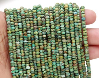 AAA Arizona Turquoise Faceted Rondelle Beads, 4 MM Turquoise Gemstone Beads, 13 Inch Green Arizona Turquoise Rondelle Beads Jewelry making