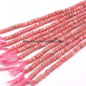 AAA Natural Pink Rhodochrosite Smooth Beads, Pink Rhodochrosite Gemstone, 14&quot; Plain Rhodochrosite Rondelle Beads for Necklace Jewelry Making