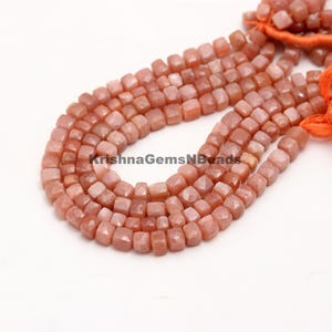 AAA Quality Peach Moonstone Cube Beads, 7-8 MM Moonstone 3D Box Beads, Peach Moonstone Faceted beads, 10&quot; Moonstone Gemstone Beads Wholesale