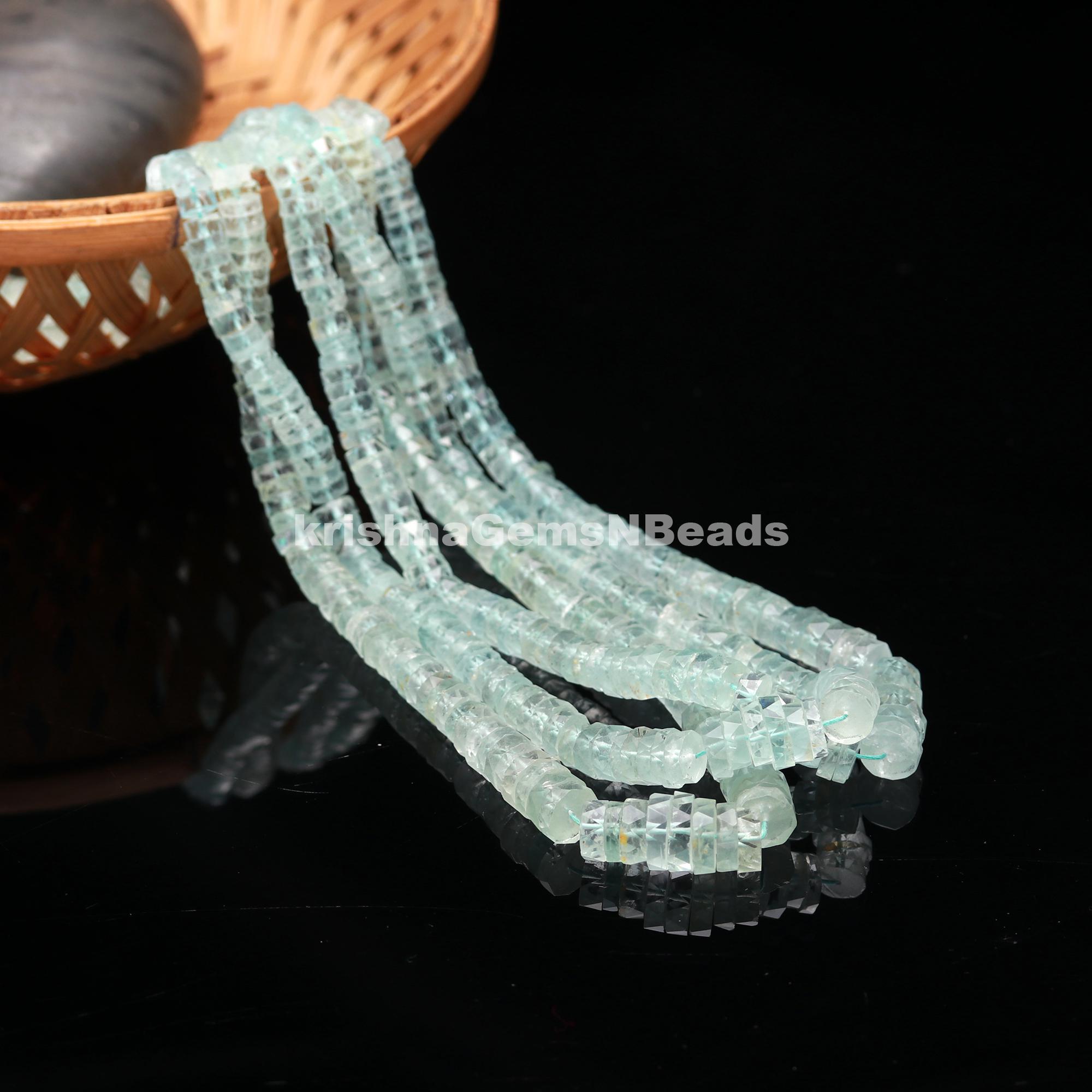 Aquamarine Faceted Washer Shape Beads, Aquamarine Tyre Shape Beads, Natural Aquamarine Faceted Beads, 16" Aquamarine Gemstone Beads