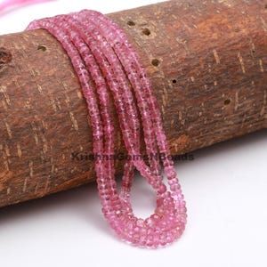 AAA Rubellite tourmaline Faceted Rondelle beads, 17&quot; Pink Tourmaline Rondelle beads 3-5 MM Rubellite beads, Rubellite Faceted beads Necklace