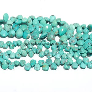 AAA Arizona Turquoise Pear Briolette Beads: Faceted 8" Strand