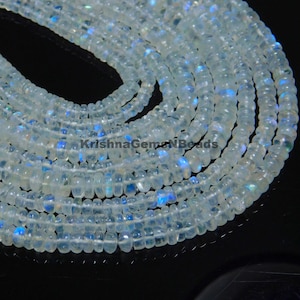 White Rainbow Moonstone Smooth Rondelle Beads, 5-6 MM Rainbow Moonstone Beads White Moonstone Rondelle Beads, White Rainbow Gemstone Beads