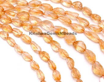 Faceted Yellow Citrine Nugget Beads: 10-inch Strand