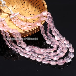 Beautiful Rose Quartz Oval Necklace, Rose Quartz Gemstone Beads, Plain Pink Quartz Beads, Rose Quartz Smooth Necklace Jewelry For her
