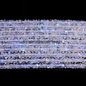 AAA White Rainbow Moonstone Rondelle Beads, 5-5.5 MM Rainbow Moonstone Beads White Moonstone Plain Rondelle, White Rainbow Gemstone Beads