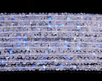 AAA White Rainbow Moonstone Rondelle Beads, 5-5.5 MM Rainbow Moonstone Beads White Moonstone Plain Rondelle, White Rainbow Gemstone Beads